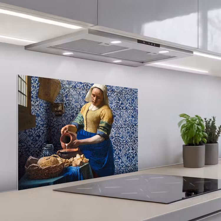 Melkmeisje - Delfts Blauw - Vermeer - Schilderij - Oude meesters keuken achterwand spatscherm middel -3d_schuin