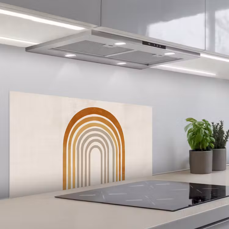 Minimalistisch - Boog - Lijnen - Beige keuken achterwand spatscherm middel -3d_schuin