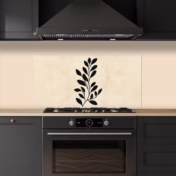 Minimalistisch - Tak - Bladeren - Zwart keuken achterwand spatscherm middel -sfeer1
