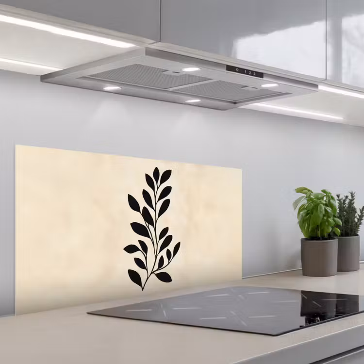 Minimalistisch - Tak - Bladeren - Zwart keuken achterwand spatscherm middel -3d_schuin