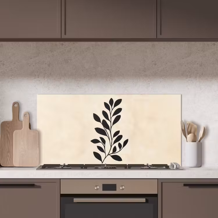 Minimalistisch - Tak - Bladeren - Zwart keuken achterwand spatscherm middel -sfeer2