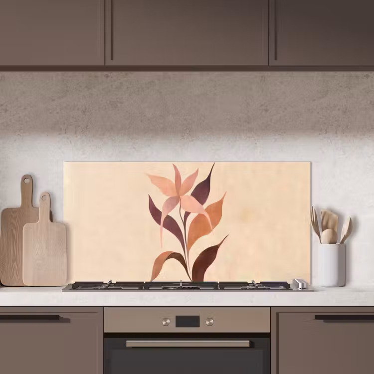 Minimalistisch - Bloem - Bladeren - Beige keuken achterwand spatscherm middel -sfeer2