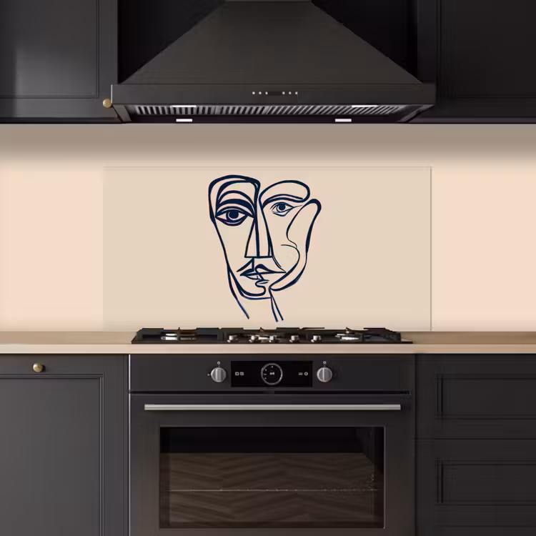 Minimalistisch - Lijnillustratie - Beige - Donkerblauw keuken achterwand spatscherm middel -sfeer1