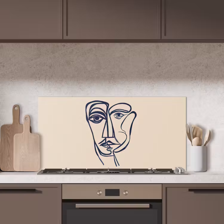 Minimalistisch - Lijnillustratie - Beige - Donkerblauw keuken achterwand spatscherm middel -sfeer2