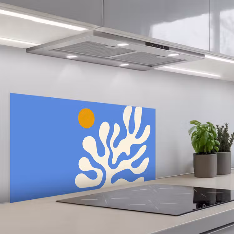 Minimalistisch - Organisch patroon - Blauw keuken achterwand spatscherm middel -3d_schuin