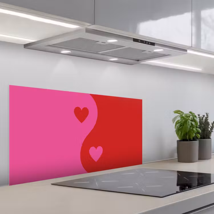 Minimalistisch - Rood - Roze - Hartjes keuken achterwand spatscherm middel -3d_schuin