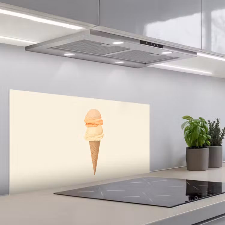 Minimalistisch - Schepijs - Hoorntje - Beige keuken achterwand spatscherm middel -3d_schuin