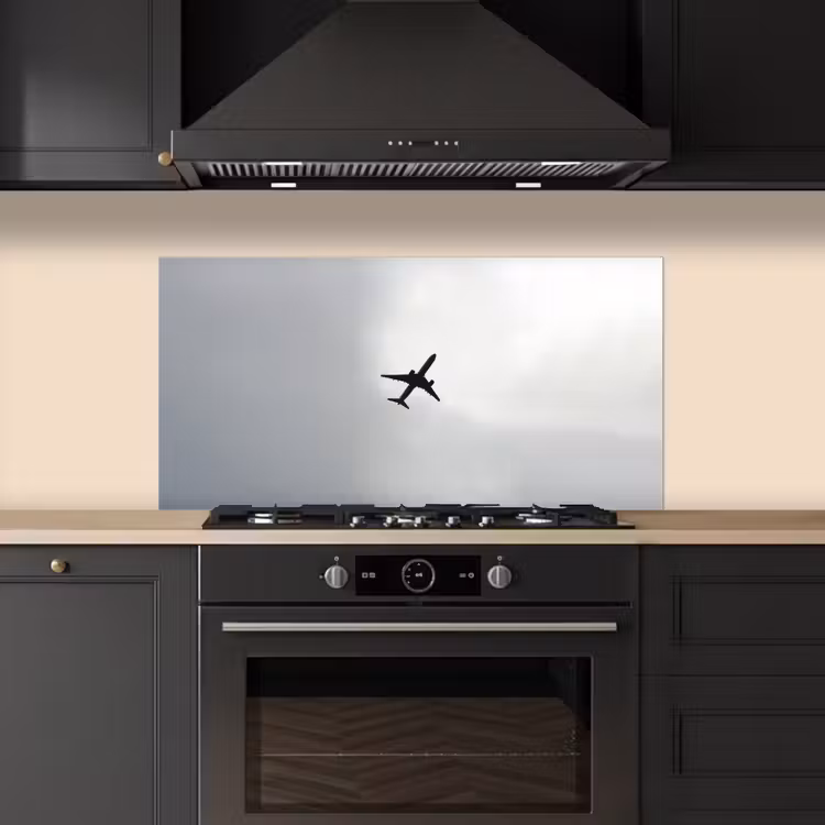 Minimalistisch - Silhouet - Zwart - Vliegtuig keuken achterwand spatscherm middel -sfeer1