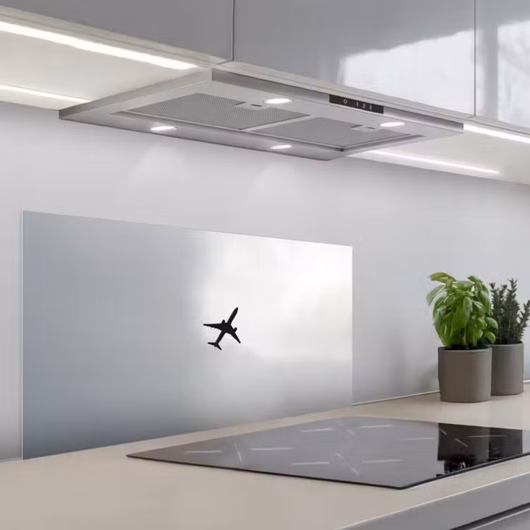 Minimalistisch - Silhouet - Zwart - Vliegtuig keuken achterwand spatscherm middel -3d_schuin