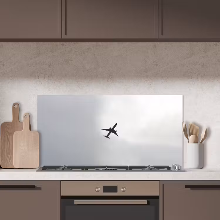 Minimalistisch - Silhouet - Zwart - Vliegtuig keuken achterwand spatscherm middel -sfeer2