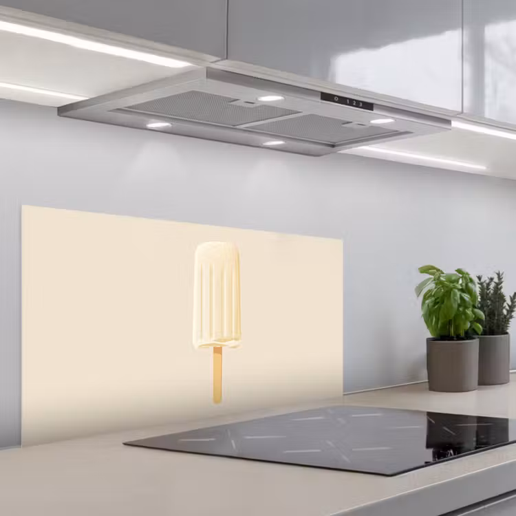 Minimalistisch - Waterijsje - Stokje - Beige keuken achterwand spatscherm middel -3d_schuin