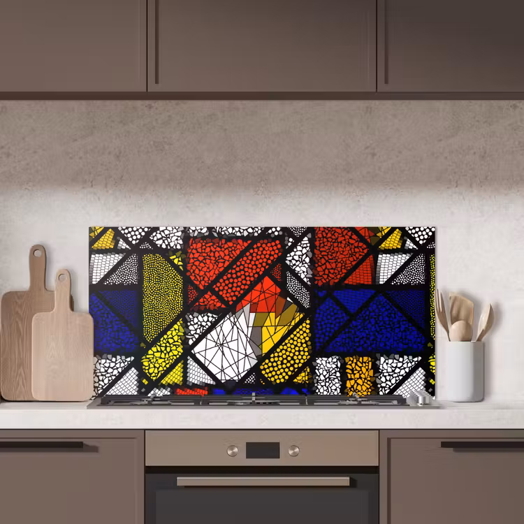 Mondriaan - Glas in lood - Oude Meesters - Kunstwerk - Abstract - Schilderij keuken achterwand spatscherm middel -sfeer2