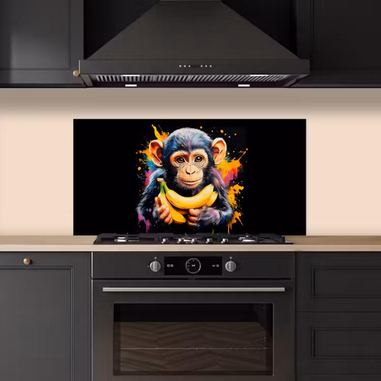 Aap - Graffiti - Kleurrijk - Bananen - Modern keuken achterwand spatscherm middel -sfeer1