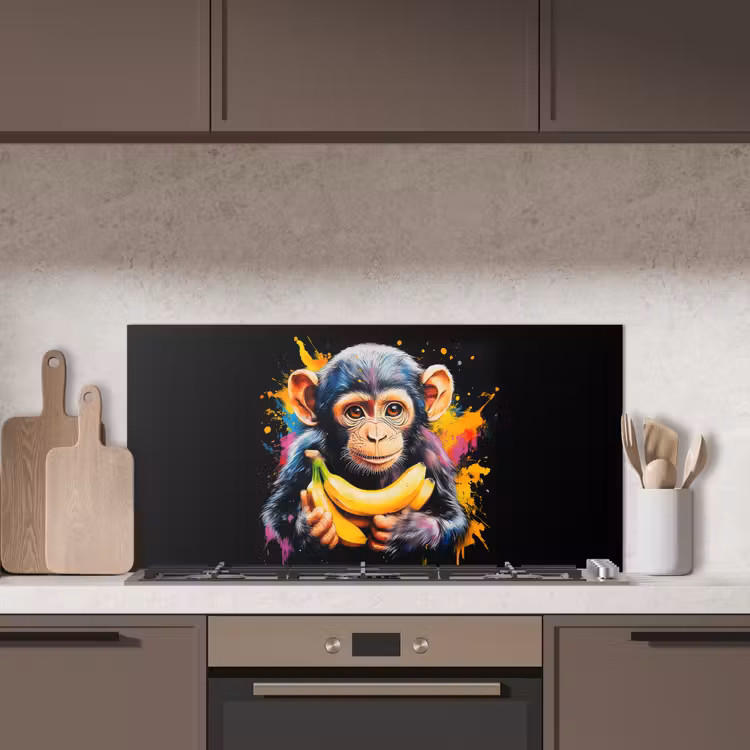 Aap - Graffiti - Kleurrijk - Bananen - Modern keuken achterwand spatscherm middel -sfeer2