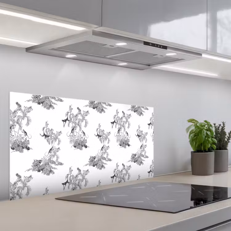 Aap - Oerwoud - Grijs keuken achterwand spatscherm middel 899 -3d_schuin