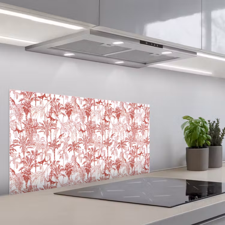 Aap - Oerwoud - Rood keuken achterwand spatscherm middel 899 -3d_schuin