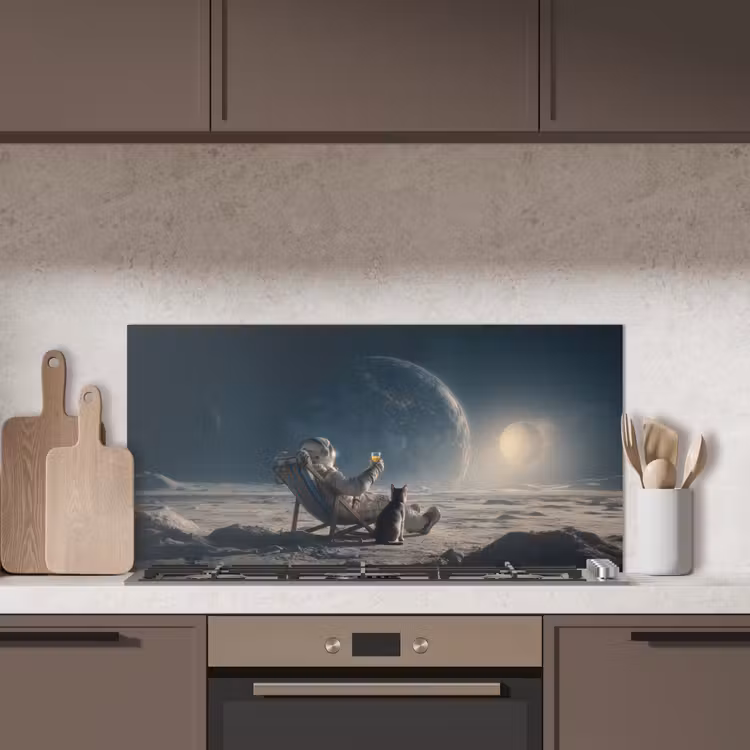 Maan - Kat - Astronaut - Ruimte keuken achterwand spatscherm middel -sfeer2