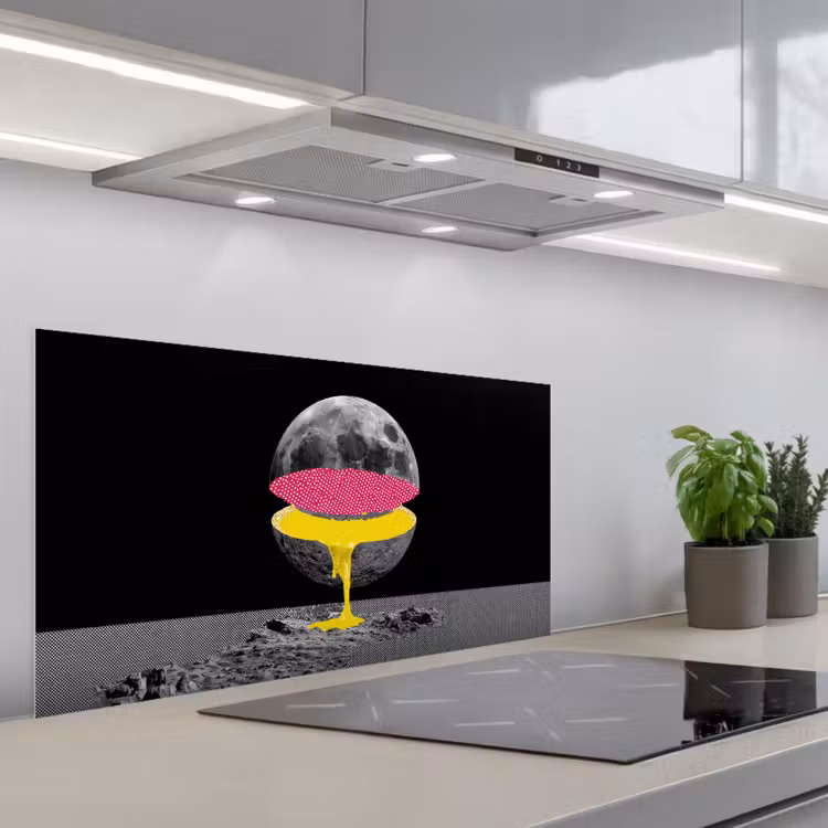 Maan - Geel - Roze - Zwart keuken achterwand spatscherm middel -3d_schuin