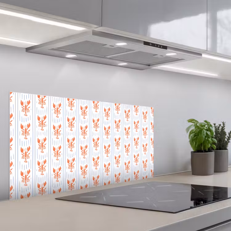 Zee - Kreeft - Oranje - Blauw keuken achterwand spatscherm middel 899 -3d_schuin