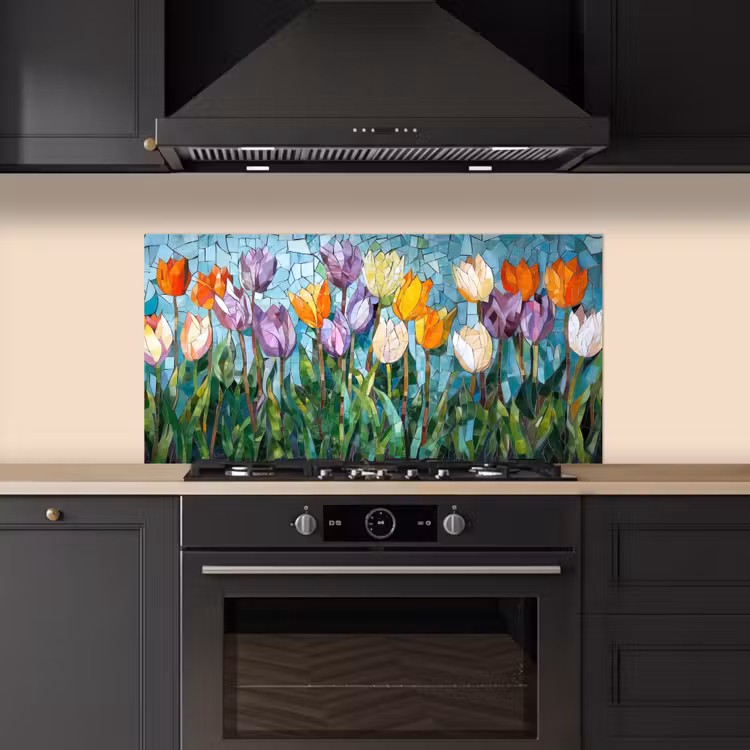 Mozaïek - Veld - Tulpen - Kleurrijk keuken achterwand spatscherm middel -sfeer1