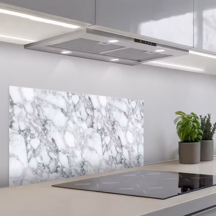 Mozaïek - Marmer - Wit - Onregelmatig keuken achterwand spatscherm middel 899 -3d_schuin