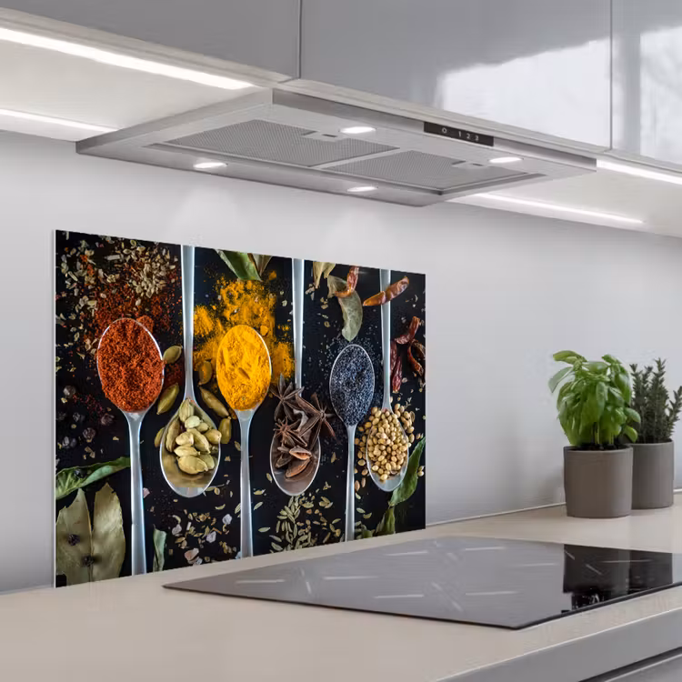 Mozaïek van Kruiden en Specerijen keuken achterwand spatscherm middel -3d_schuin