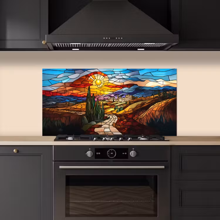 Mozaïek - Zon - Landschap - Dorp keuken achterwand spatscherm middel -sfeer1
