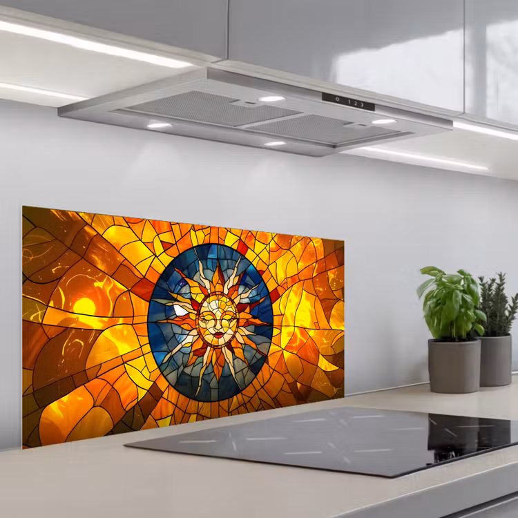 Mozaïek - Zon - Geel - Cirkel keuken achterwand spatscherm middel -3d_schuin