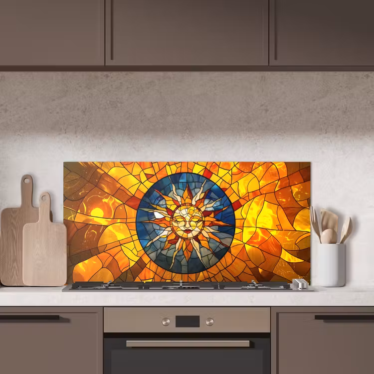 Mozaïek - Zon - Geel - Cirkel keuken achterwand spatscherm middel -sfeer2