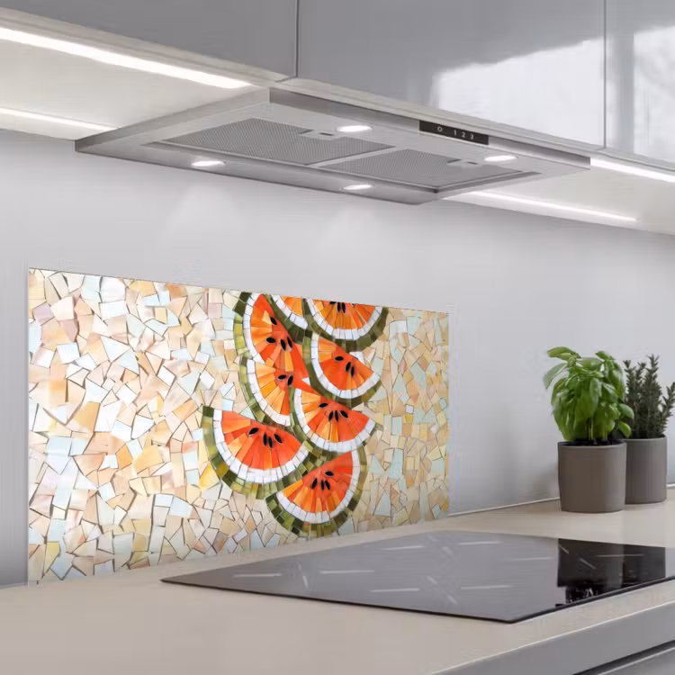 Mozaïek - Watermeloen - Rood - Pitten keuken achterwand spatscherm middel -3d_schuin