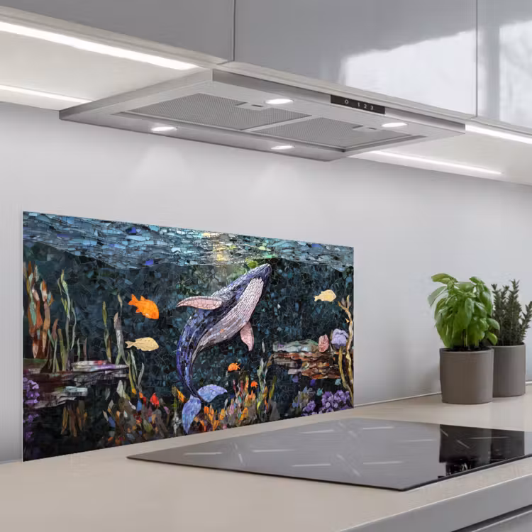 Mozaïek - Walvis - Koraal - Water keuken achterwand spatscherm middel -3d_schuin