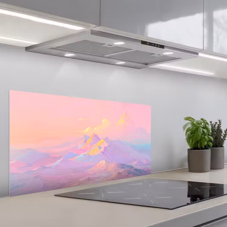 Bergtoppen - Wolken - Dromerig keuken achterwand spatscherm middel -3d_schuin