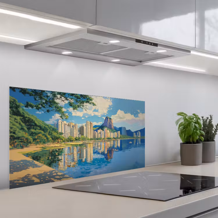 Berg - Skyline - Strand - Water keuken achterwand spatscherm middel -3d_schuin