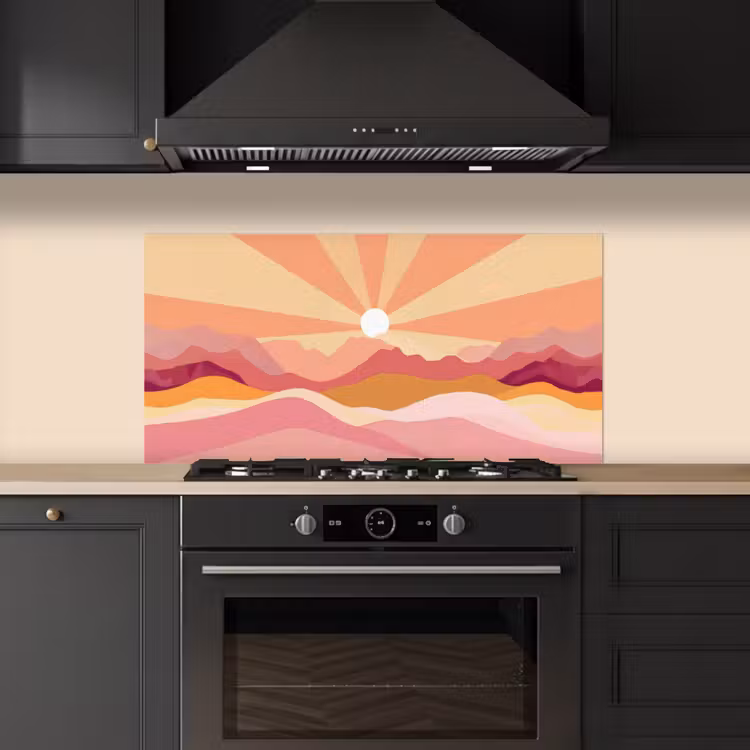 Bergen - Abstract - Zonnestralen - Roze keuken achterwand spatscherm middel -sfeer1
