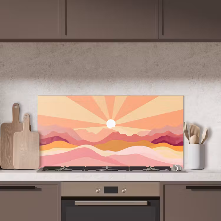 Bergen - Abstract - Zonnestralen - Roze keuken achterwand spatscherm middel -sfeer2