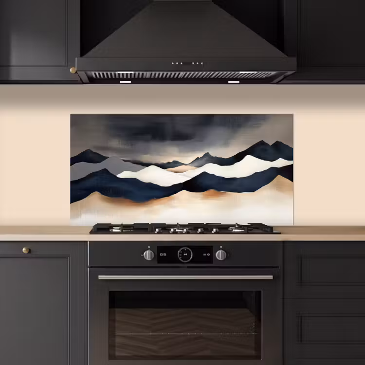 Bergen - Donkerblauw - Landschap keuken achterwand spatscherm middel -sfeer1