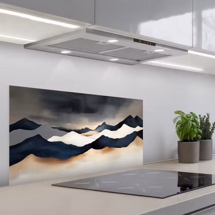 Bergen - Donkerblauw - Landschap keuken achterwand spatscherm middel -3d_schuin