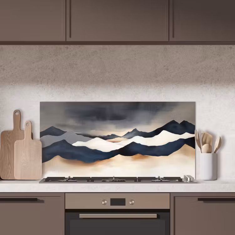 Bergen - Donkerblauw - Landschap keuken achterwand spatscherm middel -sfeer2