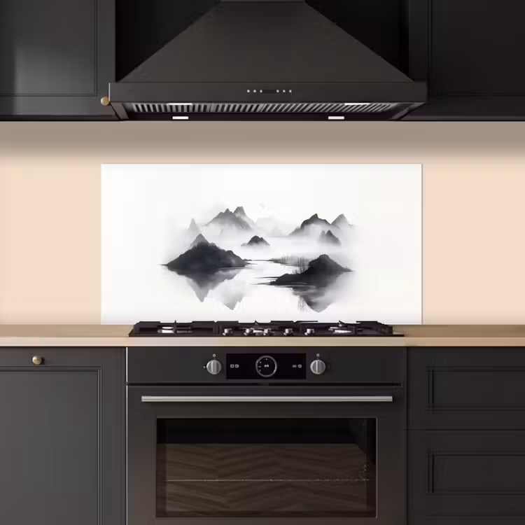 Bergen - Mistig - Water - Wit keuken achterwand spatscherm middel -sfeer1