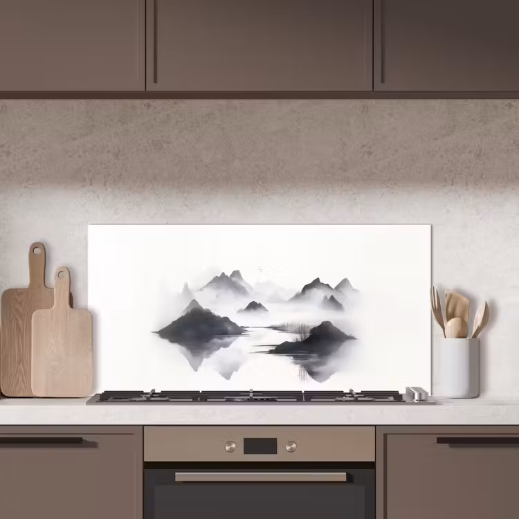 Bergen - Mistig - Water - Wit keuken achterwand spatscherm middel -sfeer2