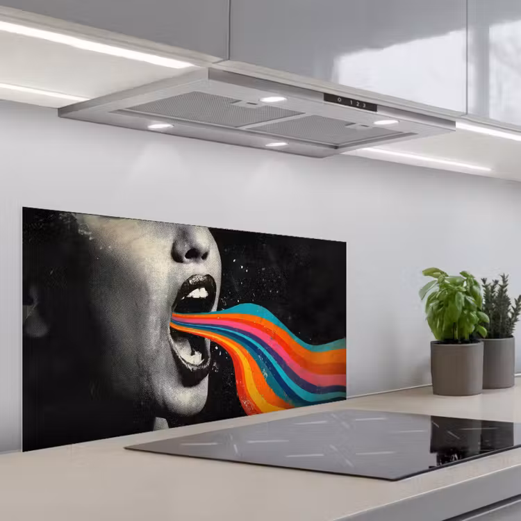 Mond - Golven - Regenboog keuken achterwand spatscherm middel -3d_schuin