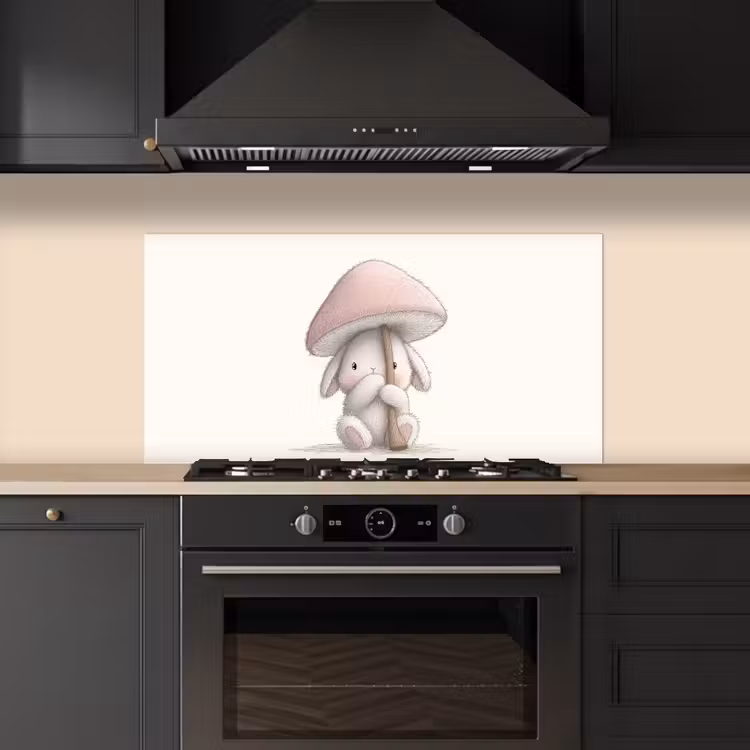 Paddenstoel - Konijn - Roze keuken achterwand spatscherm middel -sfeer1