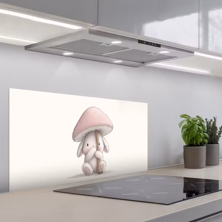 Paddenstoel - Konijn - Roze keuken achterwand spatscherm middel -3d_schuin