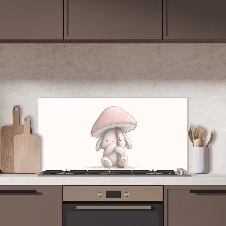 Paddenstoel - Konijn - Roze keuken achterwand spatscherm middel -sfeer2