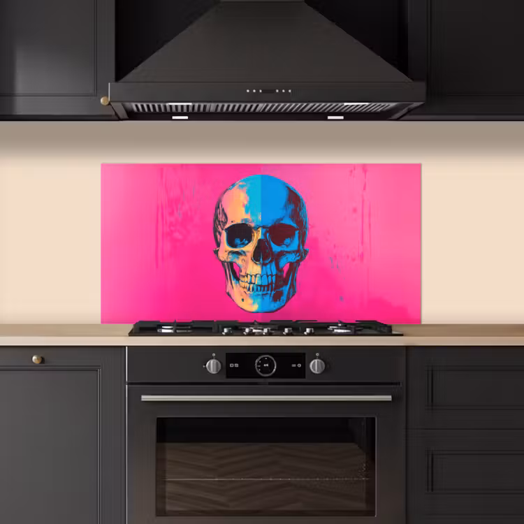 Neon - Blauw - Pop-art - Schedel keuken achterwand spatscherm middel -sfeer1