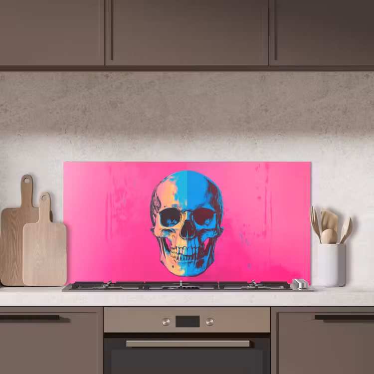 Neon - Blauw - Pop-art - Schedel keuken achterwand spatscherm middel -sfeer2