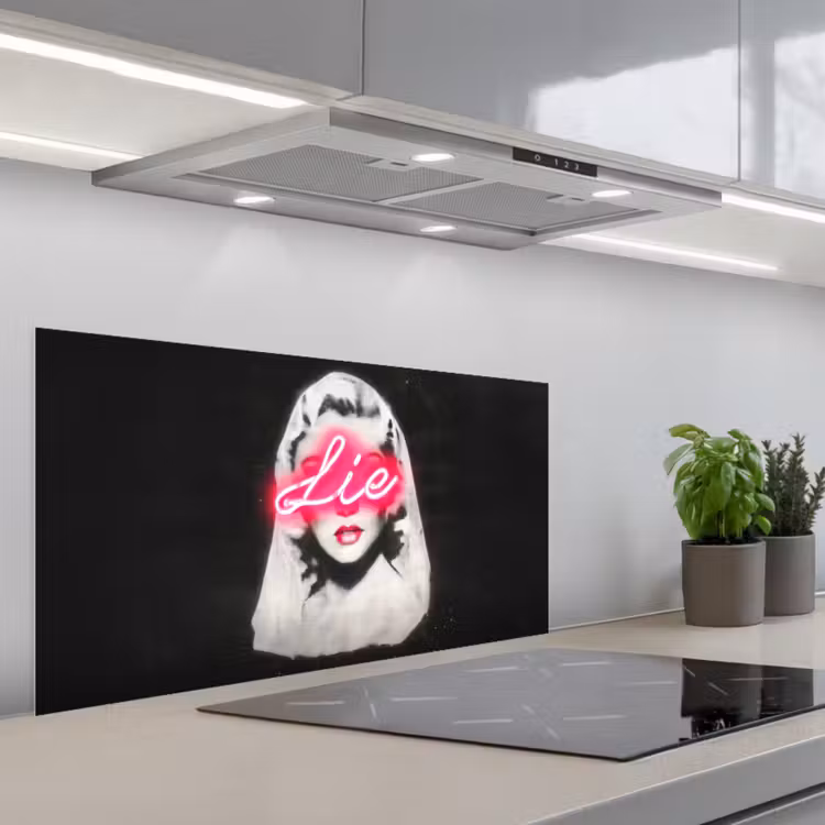 Neon - Letters - Vintage - Vrouw keuken achterwand spatscherm middel -3d_schuin