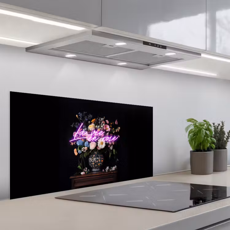 Neon - Vaas - Bloemen keuken achterwand spatscherm middel -3d_schuin