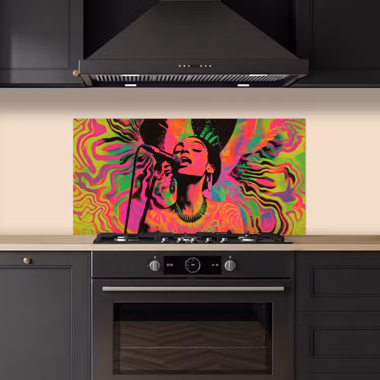 Neon - Vrouw - Microfoon keuken achterwand spatscherm middel -sfeer1