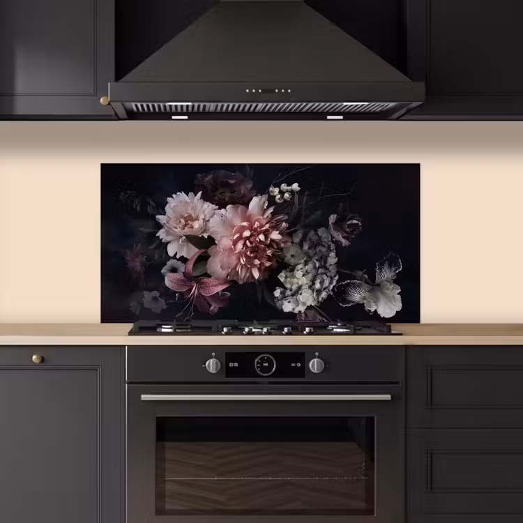 Nachtelijk Bloemenarrangement keuken achterwand spatscherm middel -sfeer1